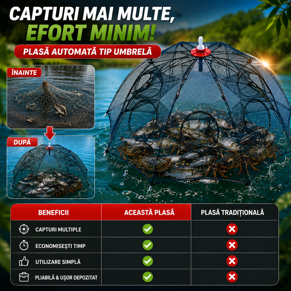 Plasă Automată pentru Pescuit FishTrap™